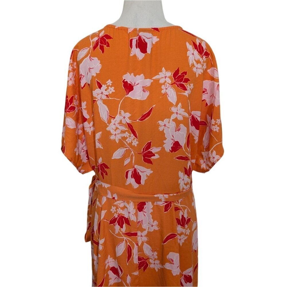 Bobeau Floral Maxi Wrap Dress Womens Size XL Orange Dolman Sleeve Tropical - Picture 11 of 13